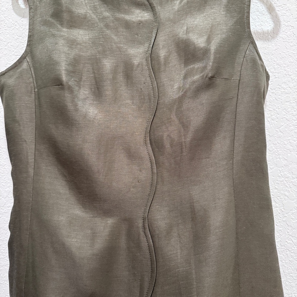 NWT Nocturne Seashell Linen Mini Dress Villa Cocktail Preppy Khaki Green Sz 38/8 - Picture 7 of 16